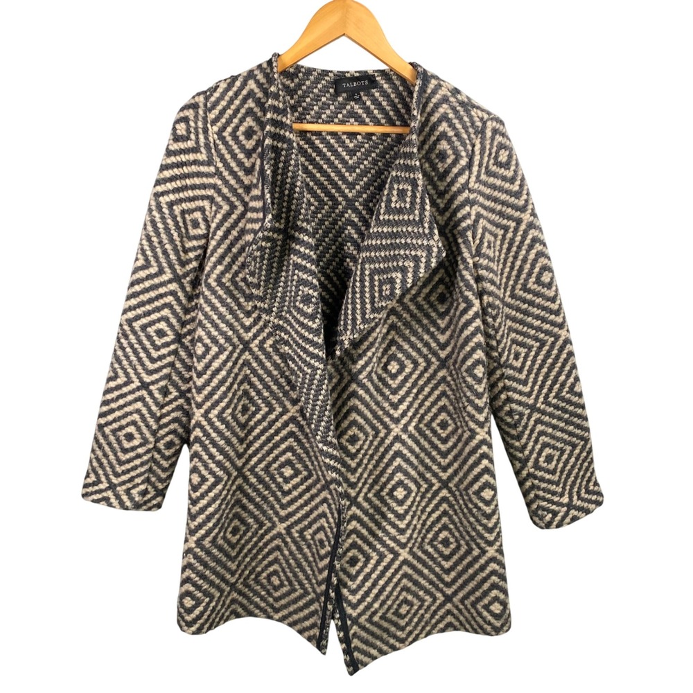 Talbots Cardigan Coat Wool Blend Open Front Womens Small Textured Office Chic